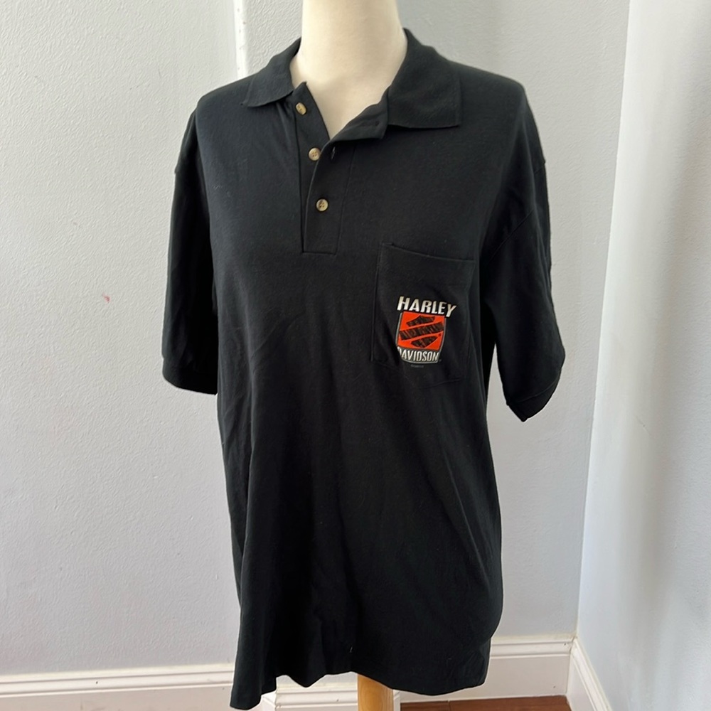 Harley Davidson Polo Shirt Mens Black Logo Short Sleeve Button Size M‎